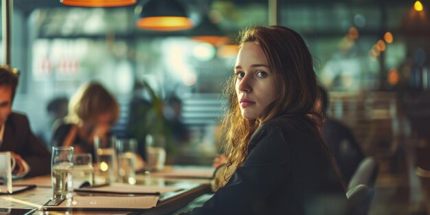 Photo une jeune femme réfléchie lors d'une réunion d'affaires