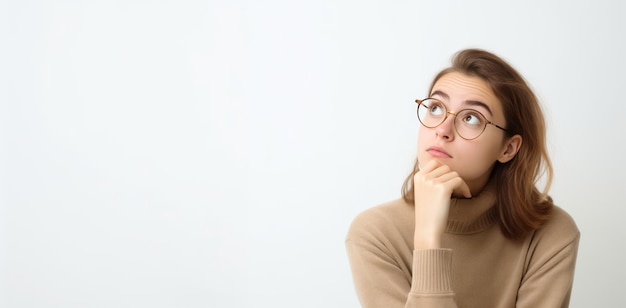 Photo une jeune femme réfléchie regardant l'espace de copie