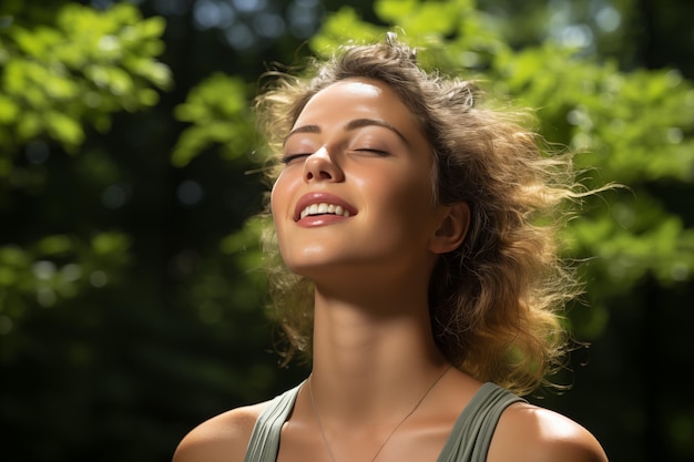 Une jeune femme respirant de l'air propre génération d'IA