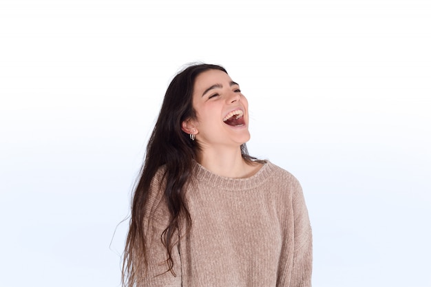 Jeune, femme, rire