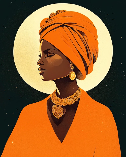 Photo une jeune femme en robe orange avec un turban et des bijoux ethniques