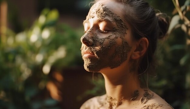 Une jeune femme s'amuse sereinement dans la beauté de la nature générée par l'intelligence artificielle