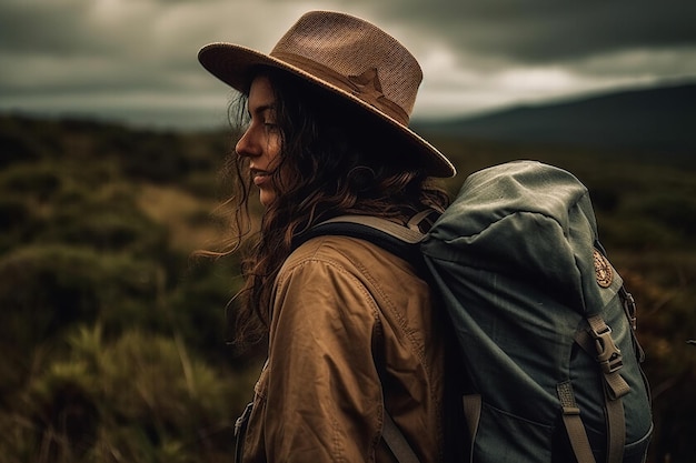 Jeune femme avec un sac à dos profitant du voyage en solo Generative AI