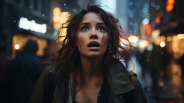 jeune femme avec sac à dos sous la pluie