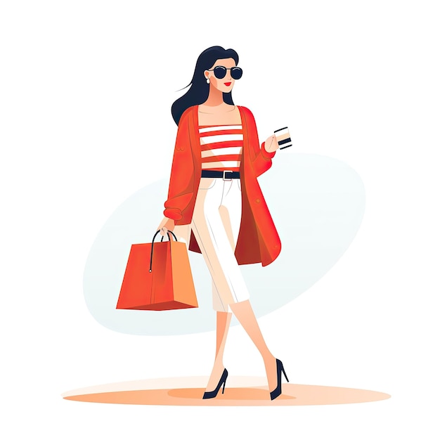 Photo jeune femme avec des sacs d'achat illustration vectorielle dans un style plat