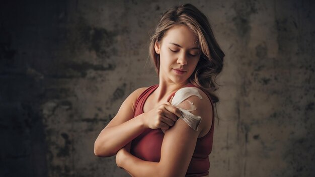 Photo une jeune femme saisissant la peau de son bras avec l'excès de graisse pinçant les muscles lâches et affaissés