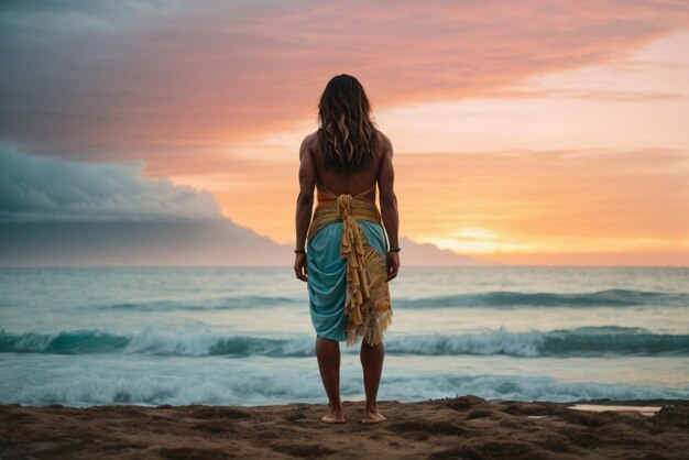 Une jeune femme se promène le long de la côte, un magnifique paysage marin.