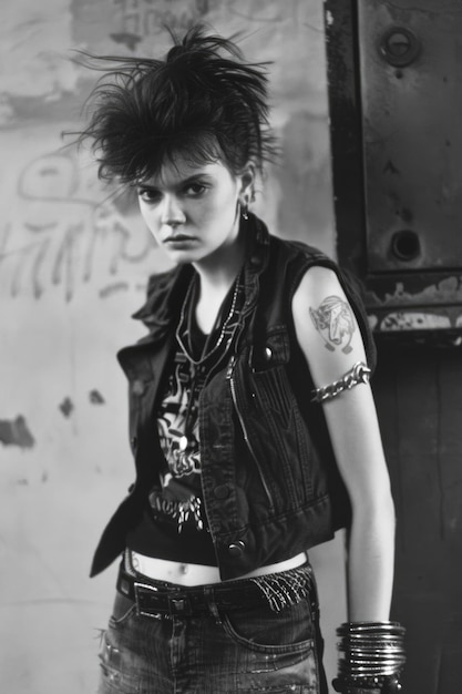 Photo une jeune femme se rebelle avec la mode et l'attitude punk rock des années 80