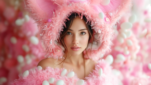 Photo une jeune femme sexy en costume de lapin de fourrure sur un fond festif