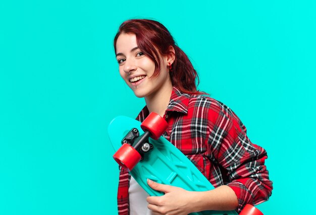 Jeune femme, à, a, skateboard