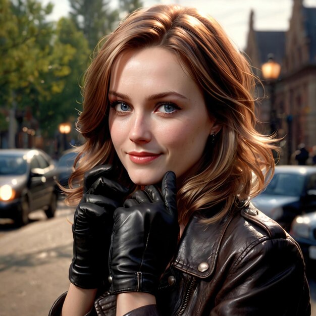 Une jeune femme souriante et amicale portant des gants est un article de mode.