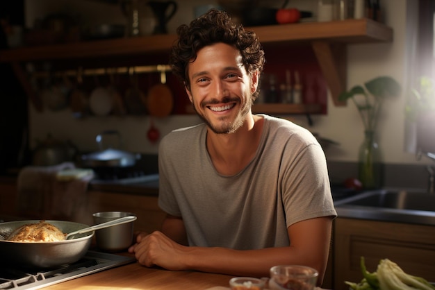 une jeune femme souriante dans sa cuisine