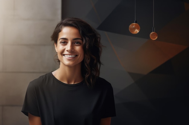 Jeune femme souriante dans un t-shirt noir