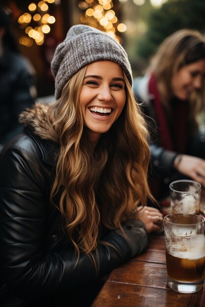 Jeune femme souriante en hiver AI générée