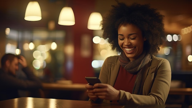 Une jeune femme souriante utilise un smartphone