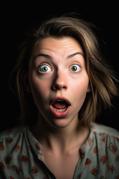 Une jeune femme surprise regardant la caméra avec la bouche grande ouverte créée avec une IA générative