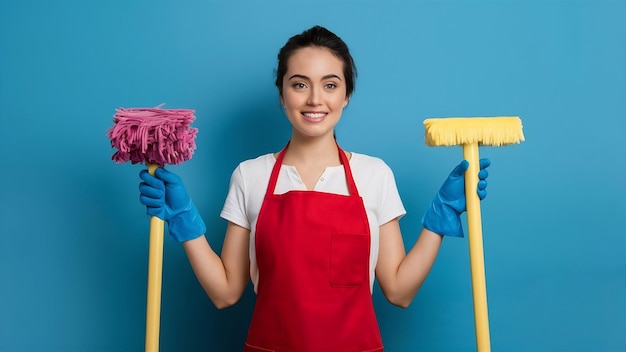 Jeune femme en tablier isolée concept de nettoyage