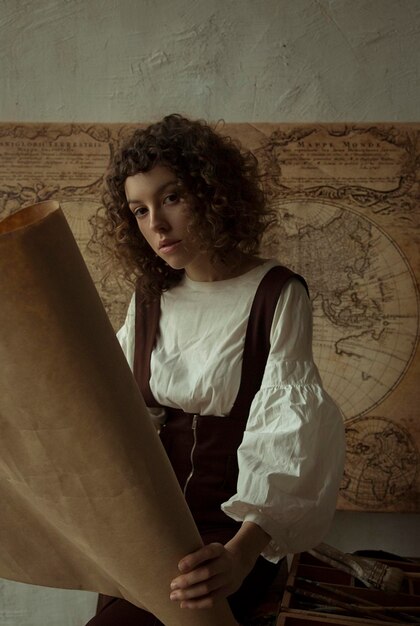 Photo une jeune femme tenant du papier et regardant la caméra.