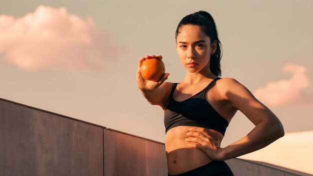 Photo une jeune femme tenant une orange sur un mur léger concept de problème de cellulite