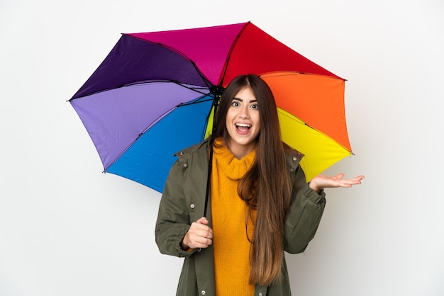 Jeune femme, tenir parapluie, isolé