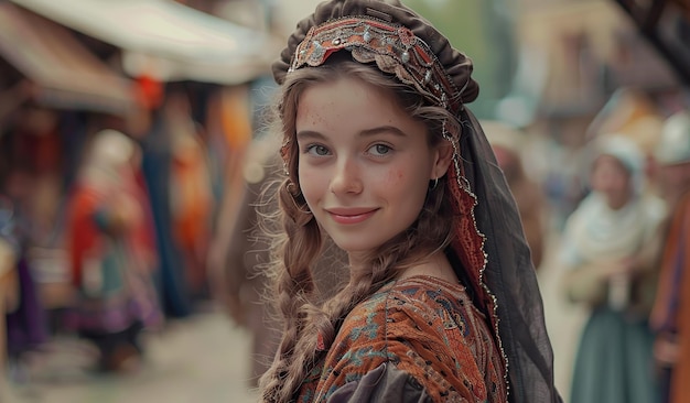 Jeune femme en tenue médiévale traditionnelle lors d'un festival culturel