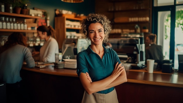 jeune femme travaillant au café