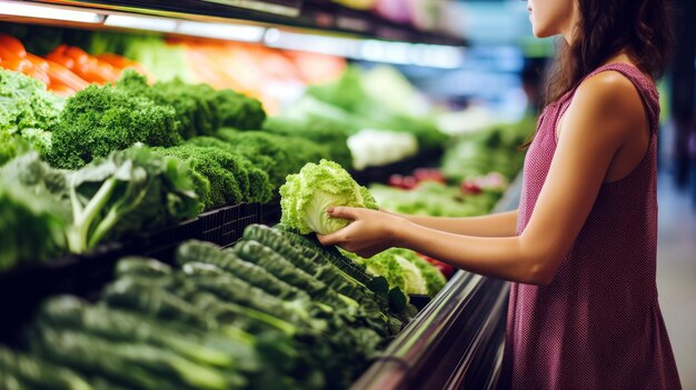 Une jeune fille achète des légumes à