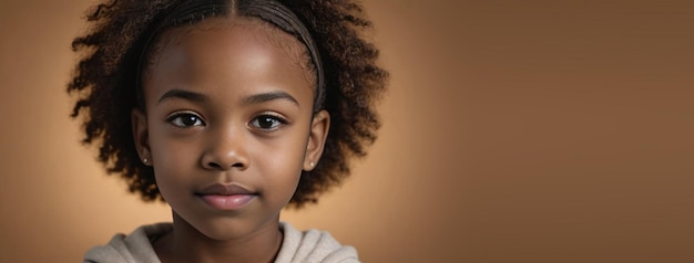 Une jeune fille afro-américaine isolée sur un fond d'ambre avec un espace de copie