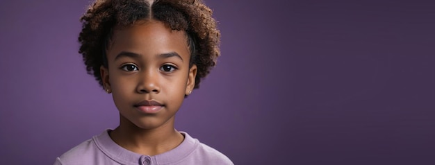 Une jeune fille afro-américaine isolée sur un fond d'améthyste avec un espace de copie