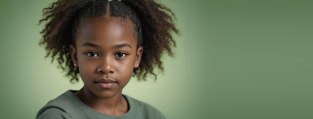 Une jeune fille afro-américaine isolée sur un fond vert avec un espace de copie