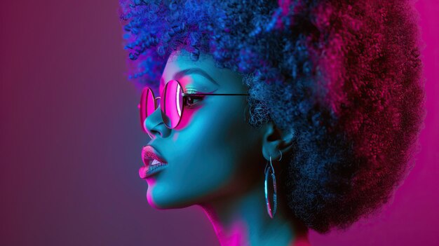 Photo une jeune fille afro en perruque fait la fête sur un fond vif