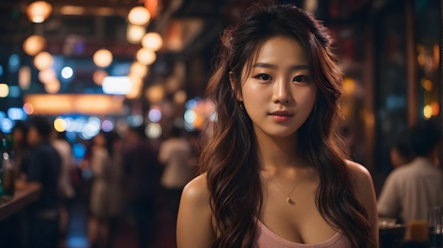 Une jeune fille asiatique aime la vie nocturne.