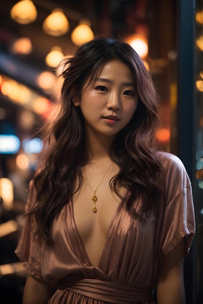 Une jeune fille asiatique aime la vie nocturne.