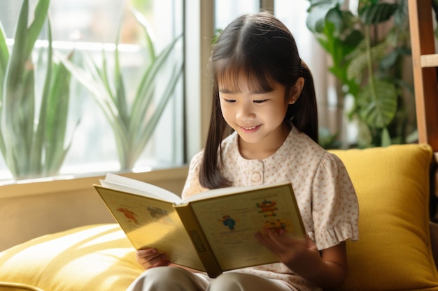 Une jeune fille asiatique s'engage dans l'enseignement à domicile interactif pendant le lockdown mondial