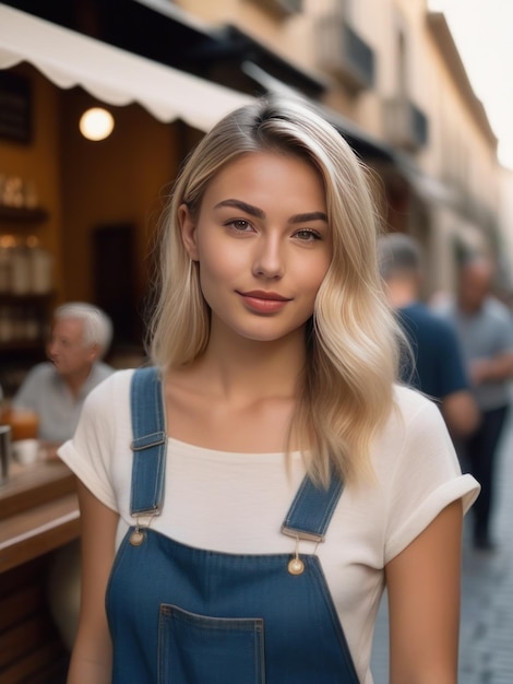Une jeune fille attrayante dans un café.