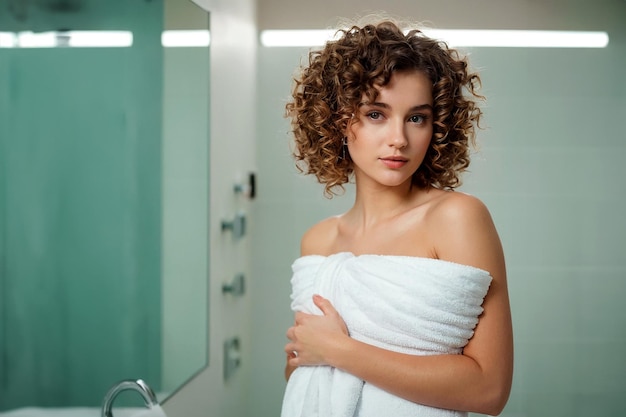 Une jeune fille attrayante posant dans la salle de bain.