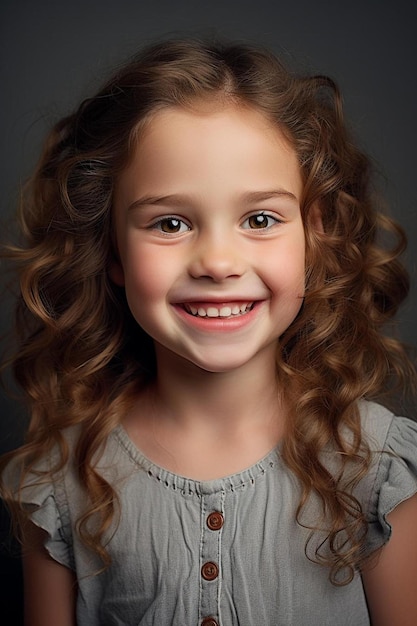 une jeune fille aux cheveux bouclés et un grand sourire