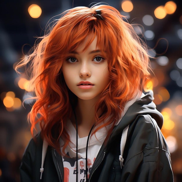 jeune fille aux cheveux mignons dans le style d'un éclairage réaliste généré par l'IA kawaii