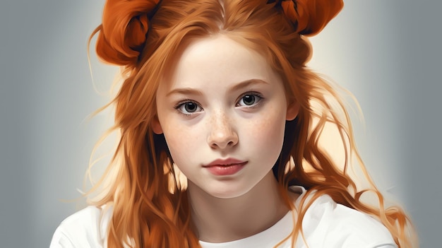 une jeune fille aux cheveux rouges dans un t-shirt blanc