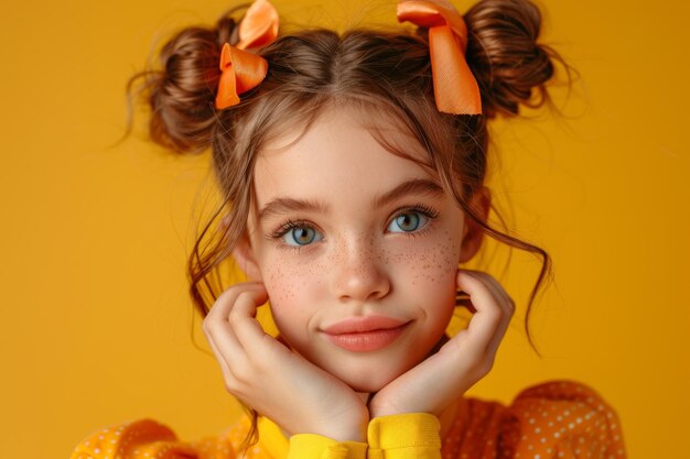 Une jeune fille aux yeux bleus et aux cheveux courbés