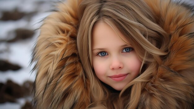 Une jeune fille aux yeux bleus portant un manteau de fourrure