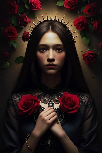Jeune fille avec une belle fleur décoration cheveux roses romantique fond d'écran illustration