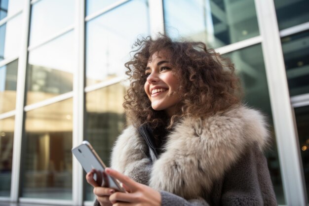 Une jeune fille belle et souriante qui se fait un selfie.