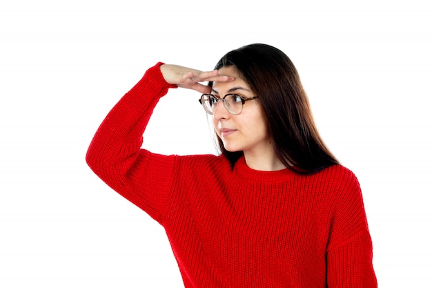 Photo jeune fille brune à lunettes