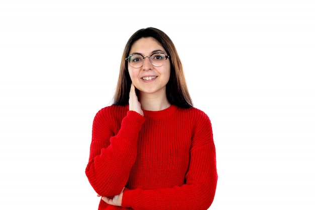 Jeune fille brune à lunettes