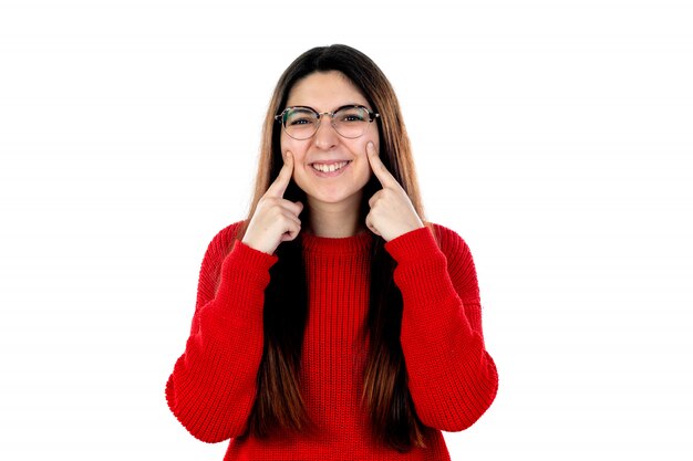 Jeune fille brune à lunettes