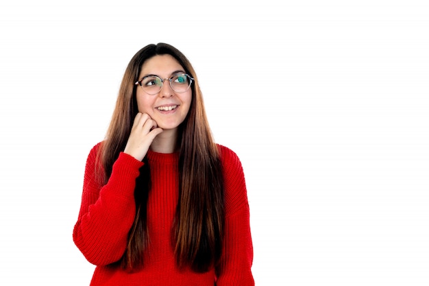 Jeune fille brune à lunettes