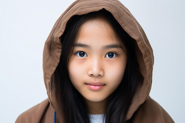 une jeune fille avec une cape posant pour une photo