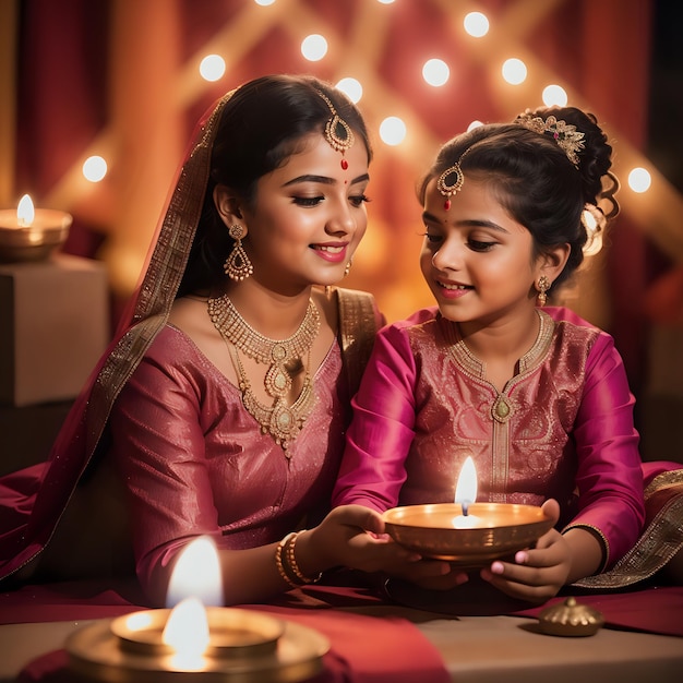 Photo une jeune fille célèbre diwali