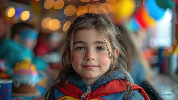 Une jeune fille célèbre une fête d'anniversaire sur le thème des super-héros